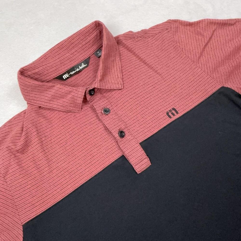 TravisMathew Polo Shirt Mens M Black Red Colorblock Cotton Blend Collared
